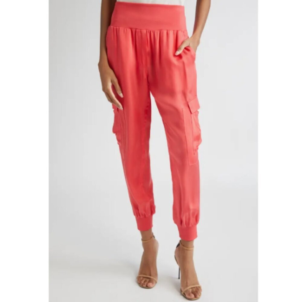 Cinq à Sept 'Giles' Satin Cargo Jogger Pants, Cherry Lemon